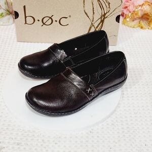 Womens B.O.C. Born Concept Howell Comfort Slip On Flats Black Leather Sz 9.5